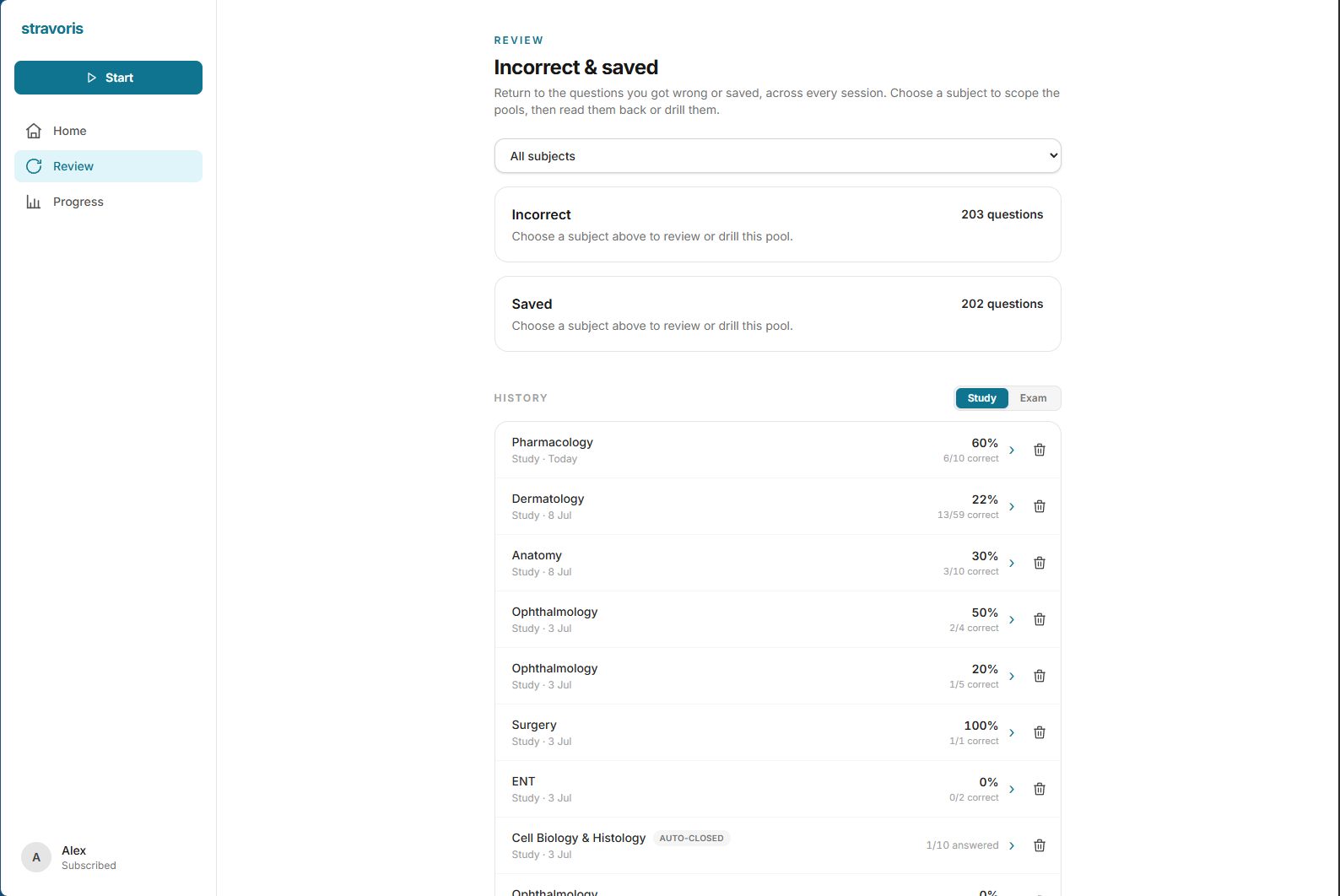 Desktop: the review list