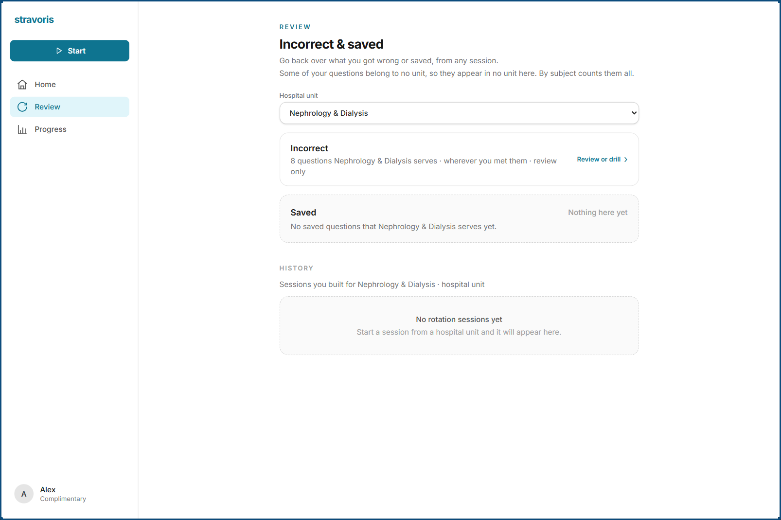 Desktop: the review list for a hospital unit